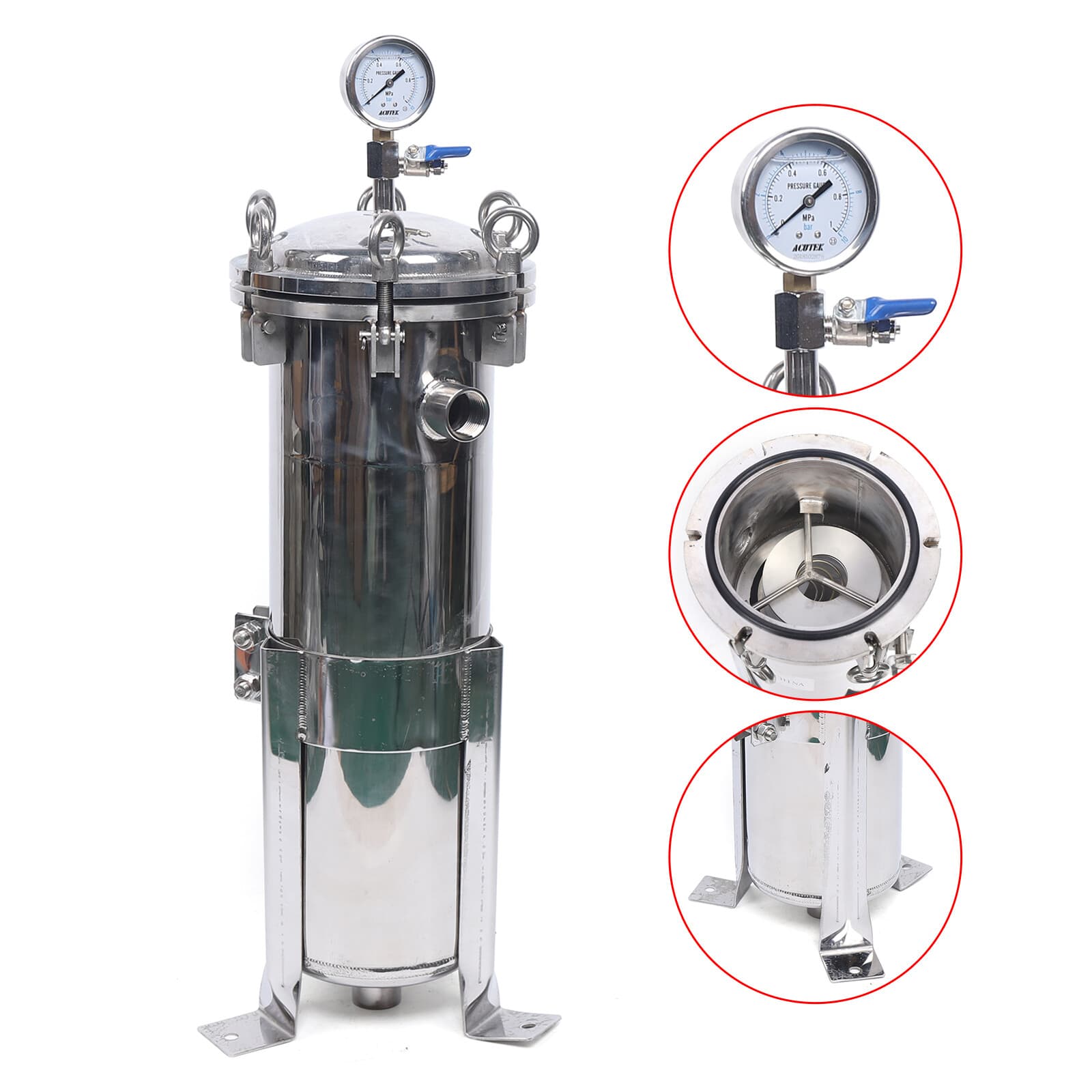 150 Psi Bag Filter Housing Sock Filter 304 Stainless Steel In/Out #4 Bag w/ Mesh 5