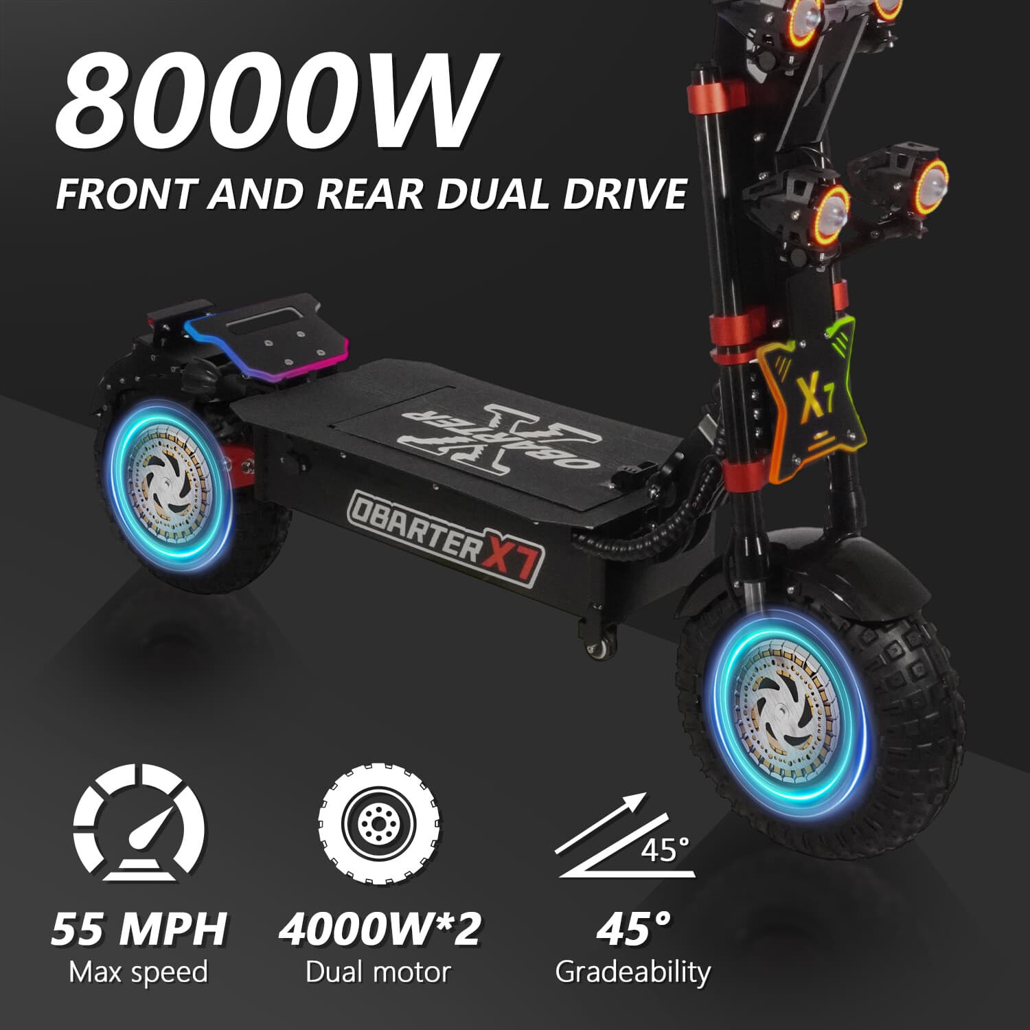 Adult Electric Scooter 55 Mph 14" Tires 90 Miles Range 8000W Motor 60V40AH Gift 3