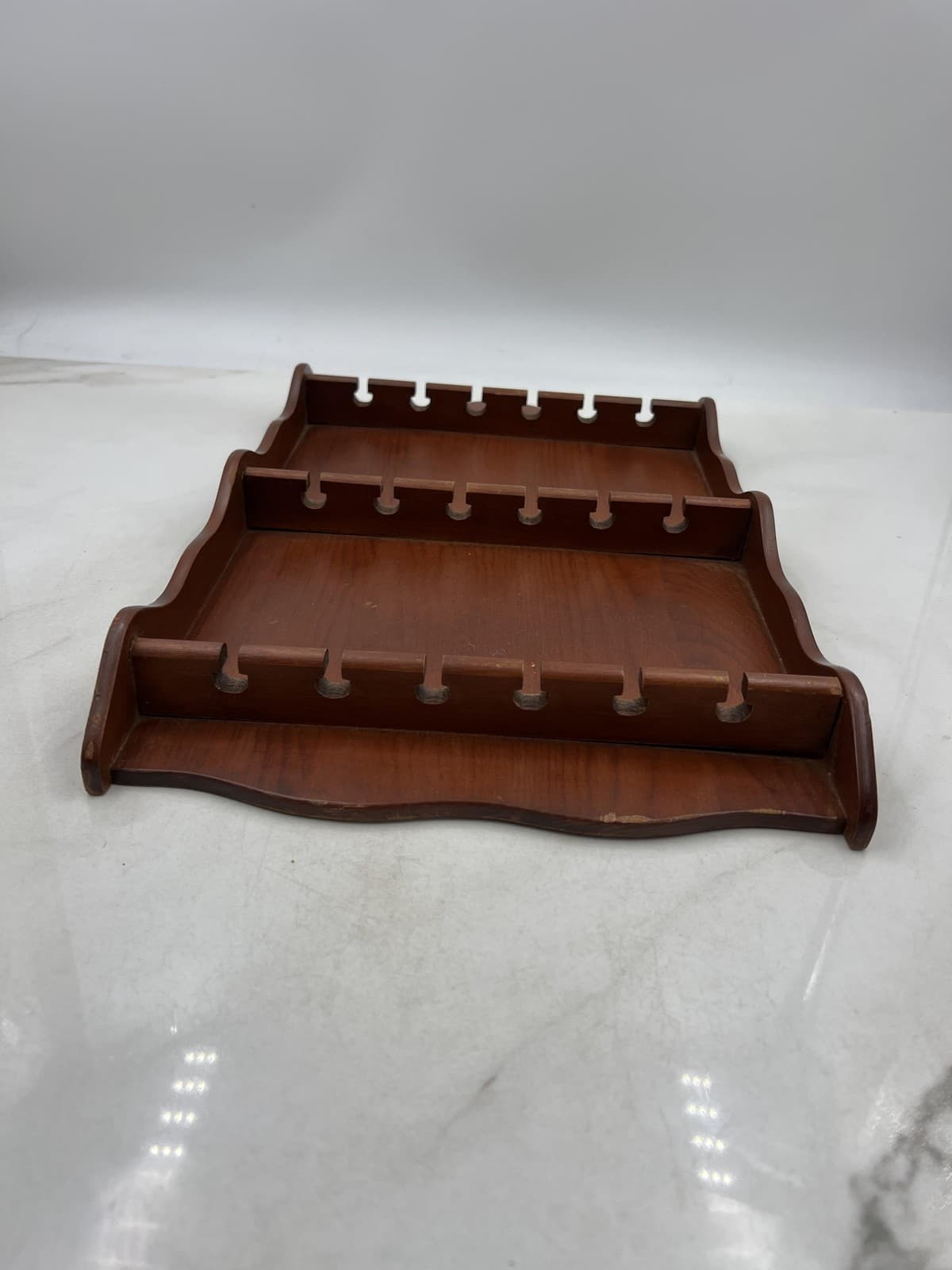 Vintage Wooden Wall Display Rack Shelf 18 Slot Spoon Storage Collectible Holder 2