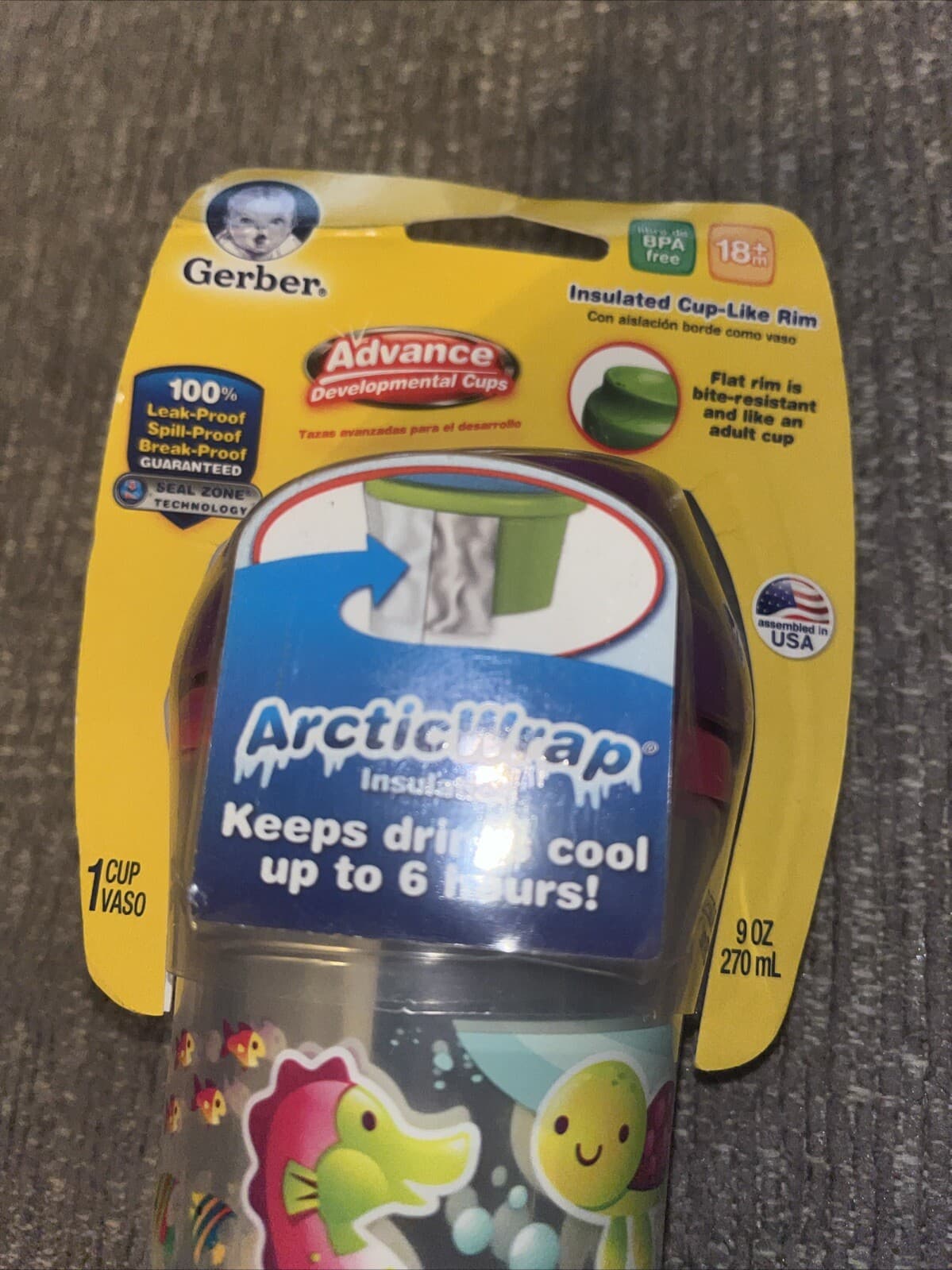 NUK GERBER 9OZ ADVANCED DEVELOPMENTAL CUP ARCTIC WRAP 18+ MO BPA FREE LEAK PROOF 4