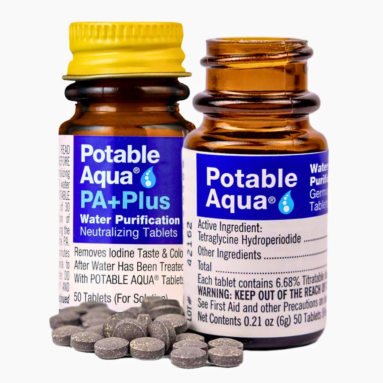 Potable Aqua Water Purification Tablets with PA Plus, 2 Bottles of 50 Tablets