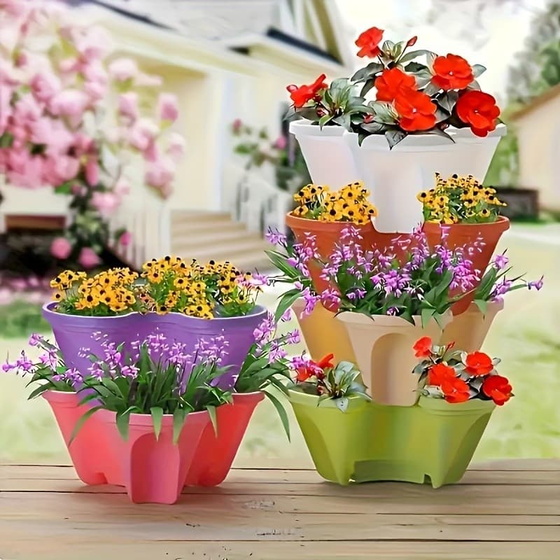 Vertical Planter 5 Tier Stackable Planters with Wheels & Tools Garden Tower Pot 4