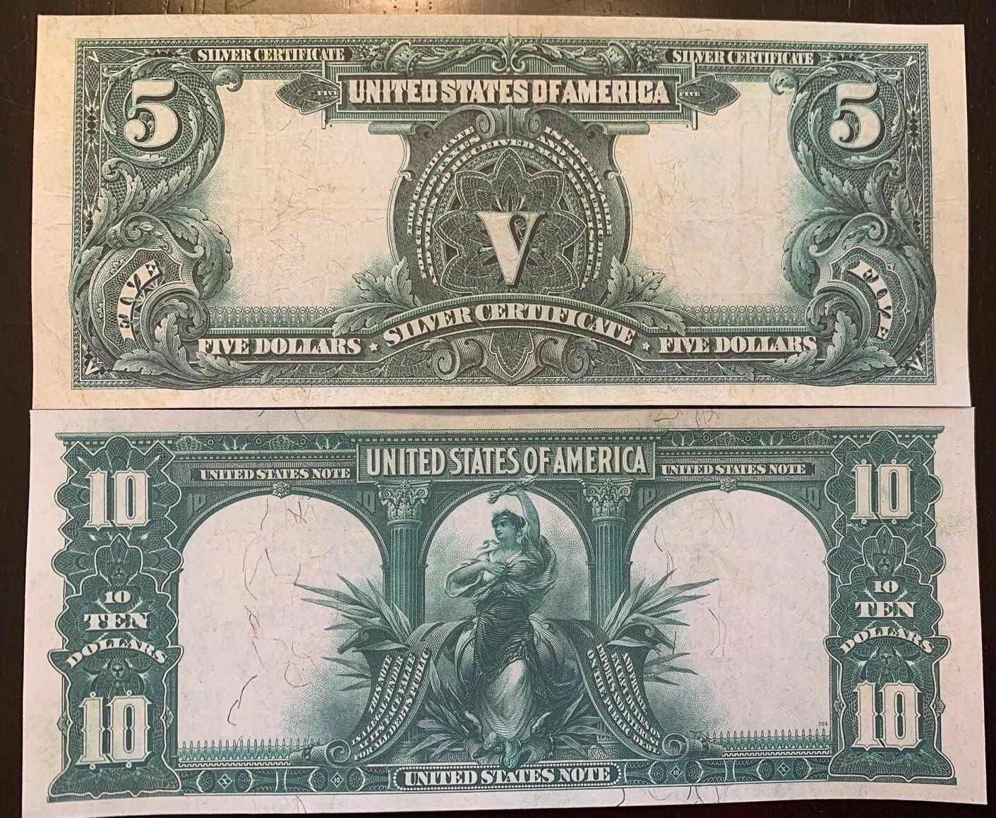 Reproduction $5 Silver Cert Indian Chief 1899 $10 US Note Bison 1901 Read Below! 3