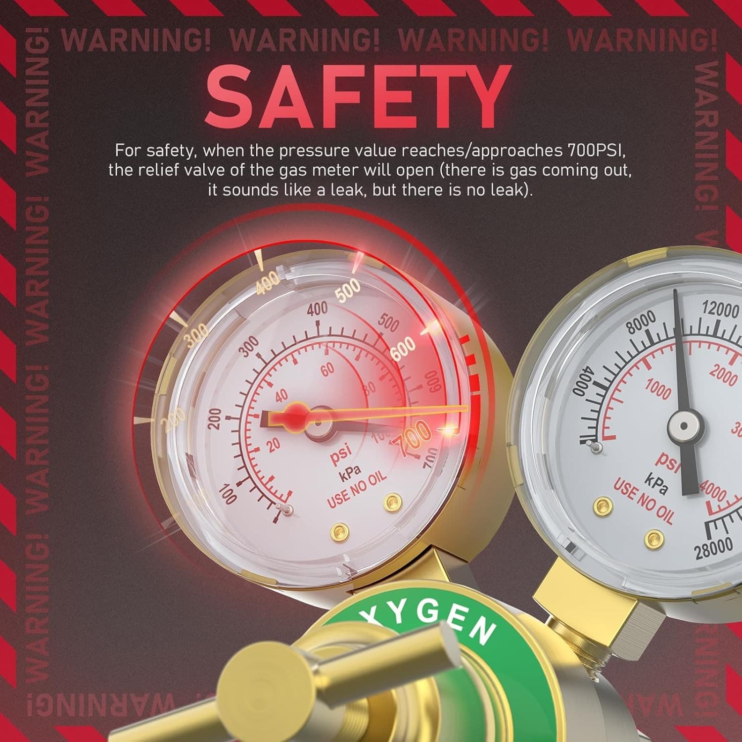 Oxygen Regulator CGA540 0-4000PSI 0-100PSI Gauges with T-Handle & Hose Connector 2