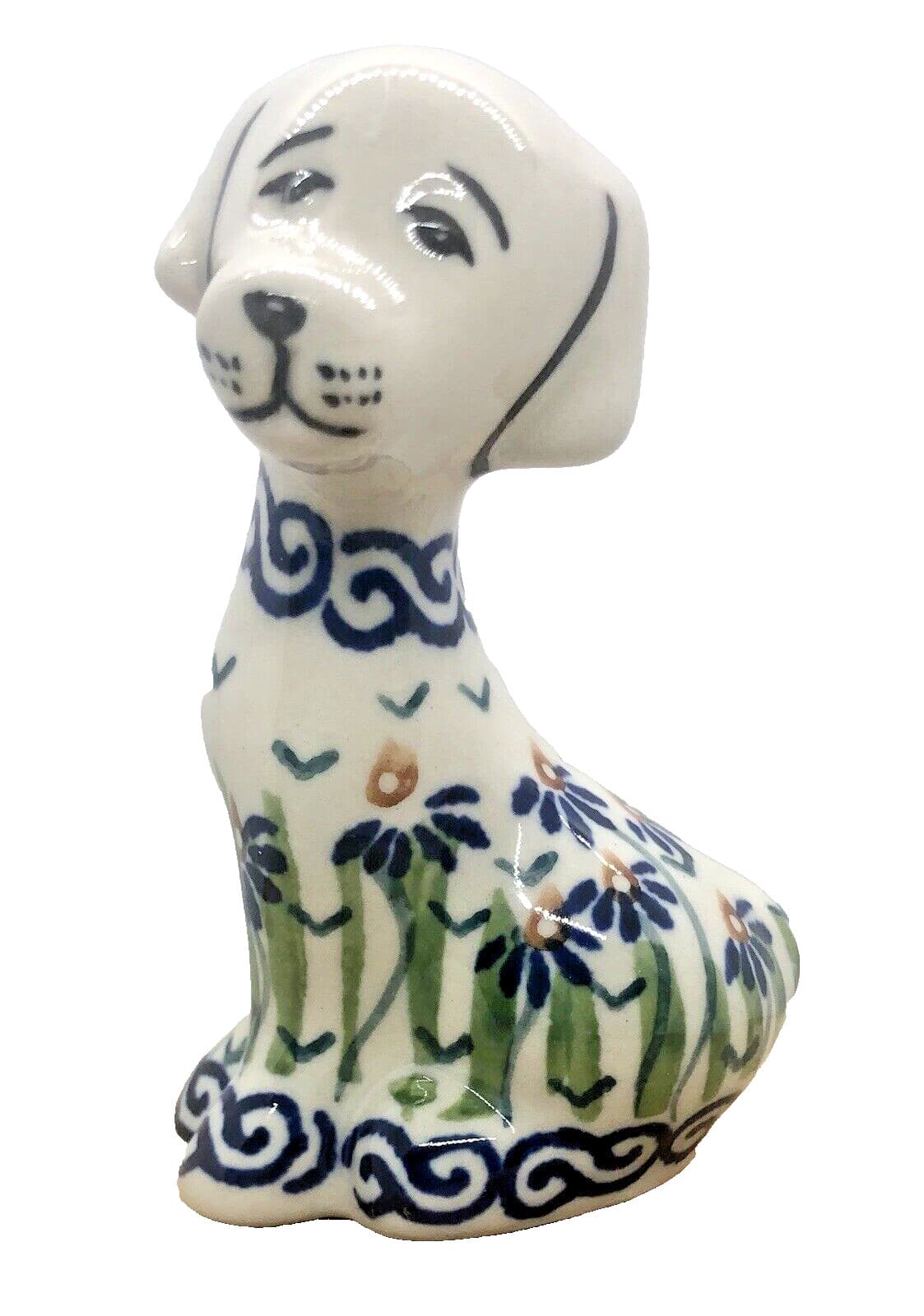 Polish Pottery Puppy Figurine Statue 3.5” H 2" W 2” L RC15 Addie Jo