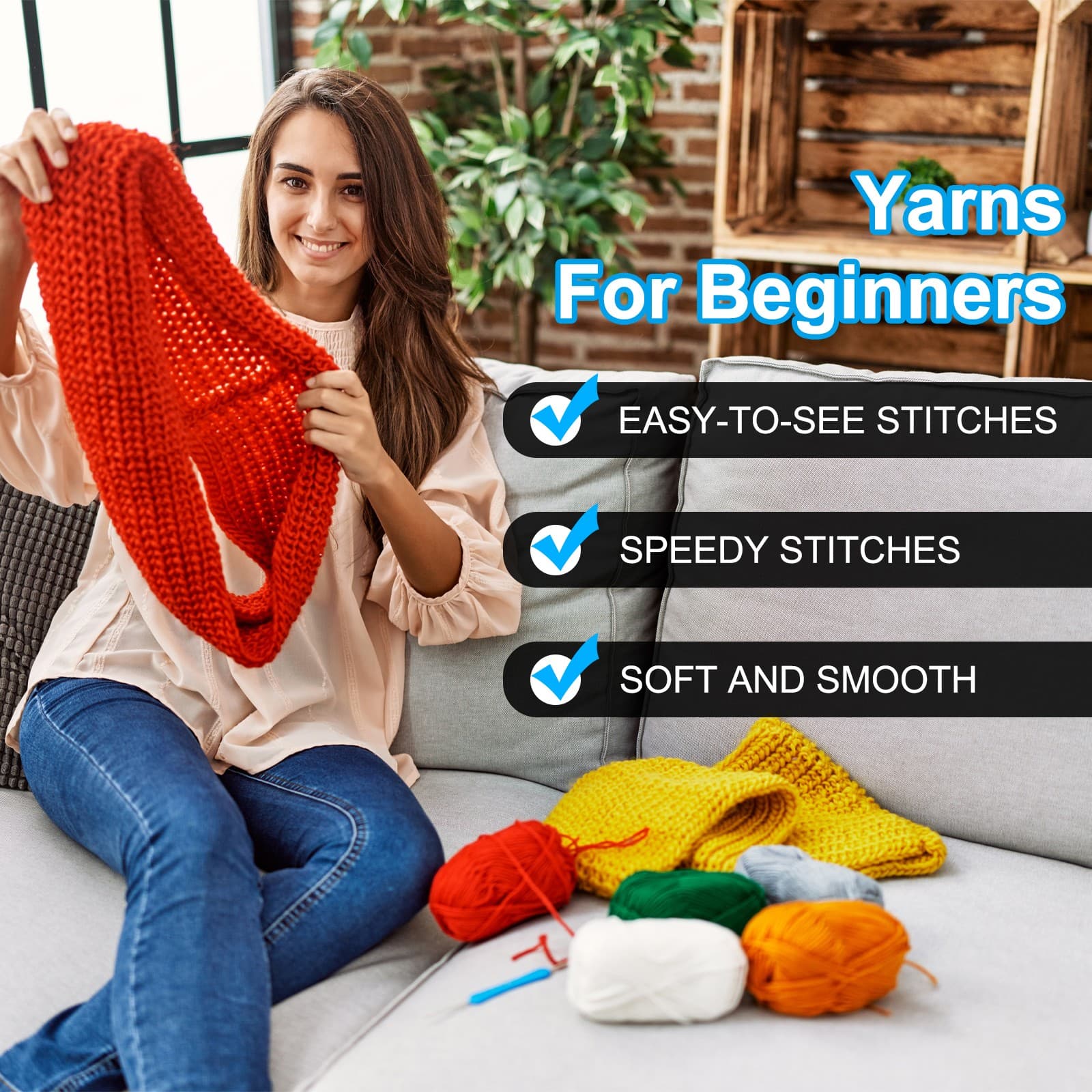 Cotton Yarn,Soft Knitting Yarn 2 Packages of 80g/2.82oz/White Multicolored 5