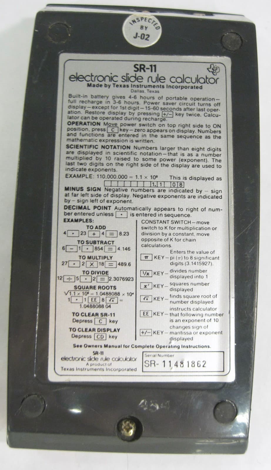 Texas Instruments Vintage TI SR-11 Electronic Programmable Scientific Calculator 2
