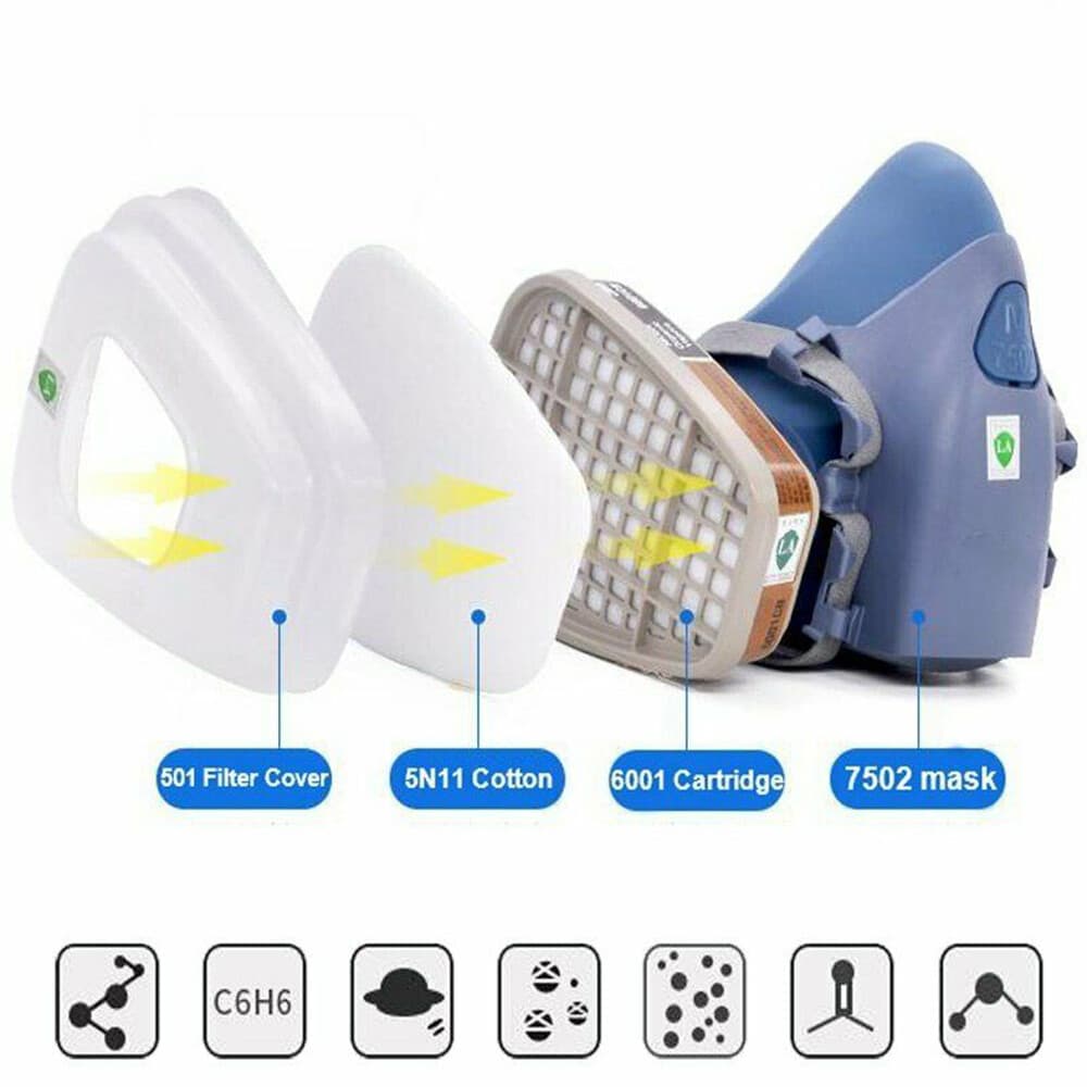 3M Reusable Respirator Half Facepiece 7502 For Chemical Handling, Painting, Med 3