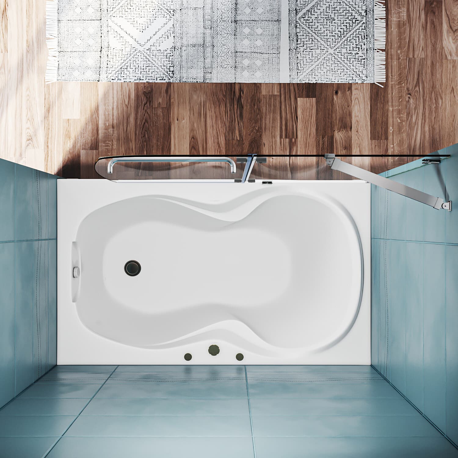 SUNNY SHOWER Bathtub Door Frameless Hinged Tub Door 48" W x 58" H Shower Door 4