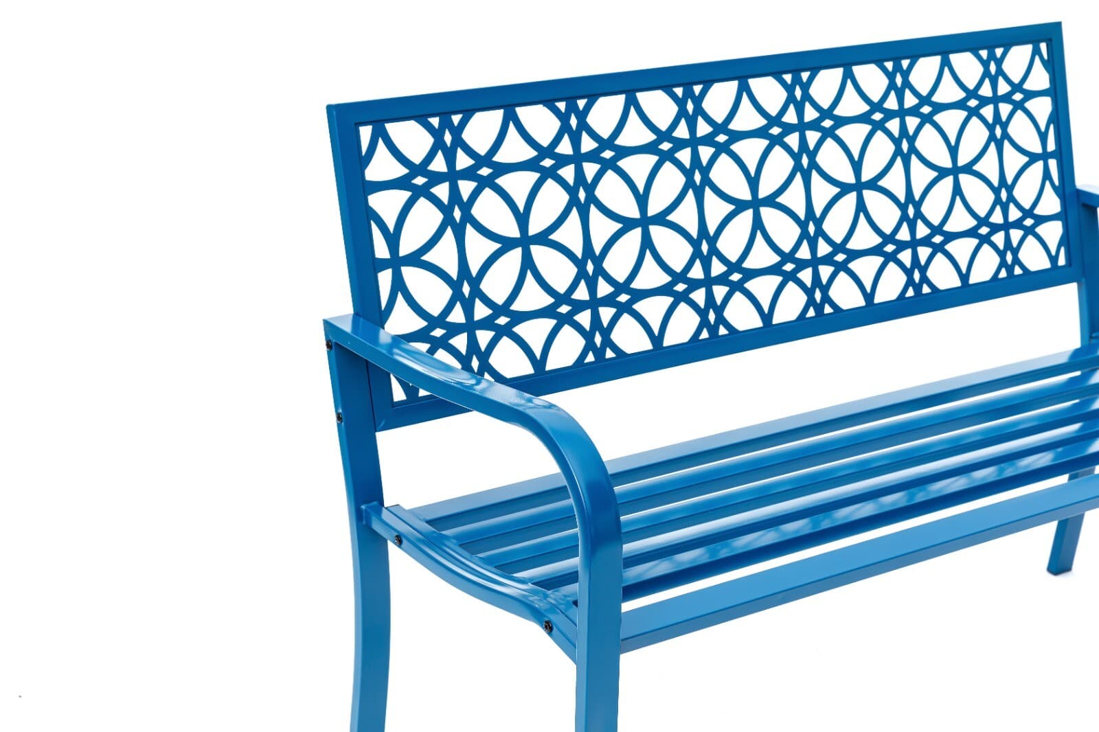 Blue Metal Garden Bench Lattice Outdoor Seat Patio Yard Porch Chair Decor 5
