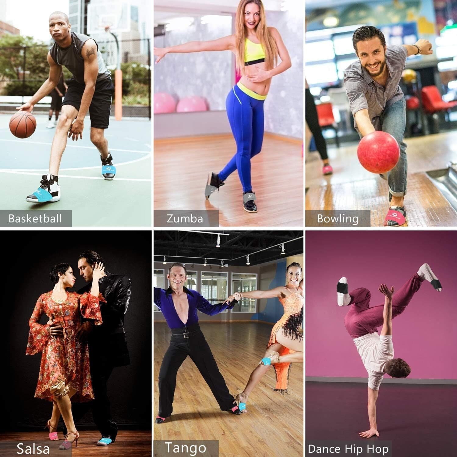 4 Pairs Dance Socks: Smooth Floors Twist & Turn Support Men, Women, Kids - Black 6