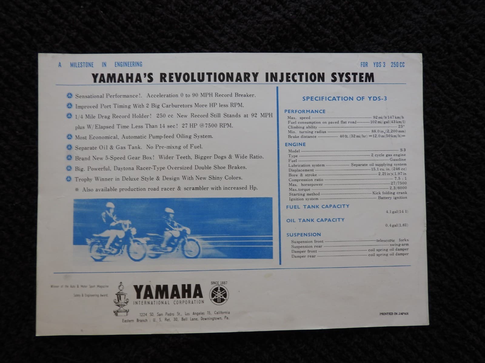 GENUINE 1966-1969 YAMAHA CATALINA 250 MOTORCYCLE SALES BROCHURE VERY NICE YDS 3 2