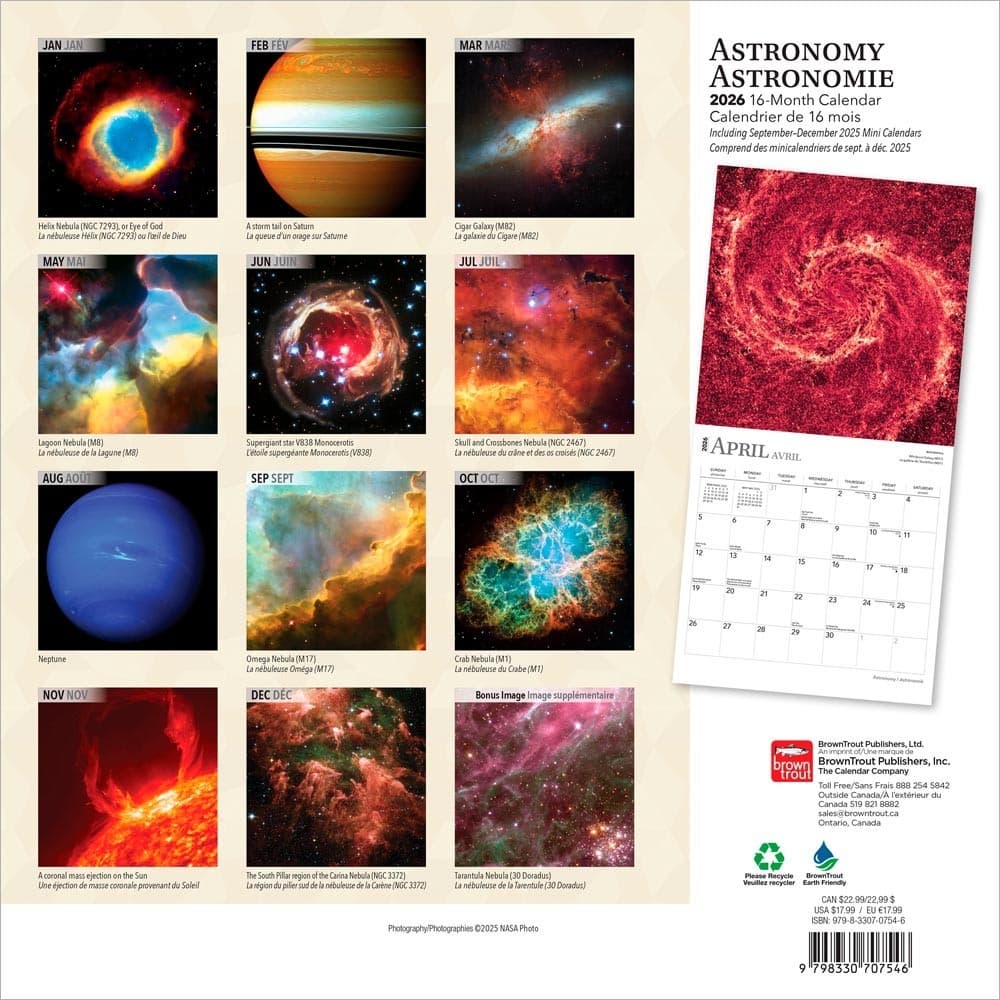 Astronomy | 2026 12x24" (Hanging) Monthly Square Wall Calendar 2