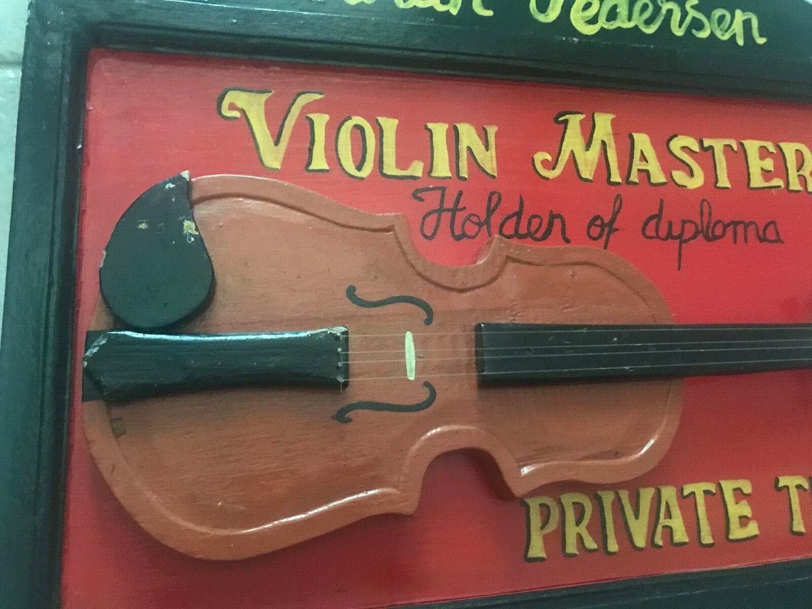 SARAH PEDERSEN Antique Violin Master Private Tuition Molded Vintage Trade Sign  2