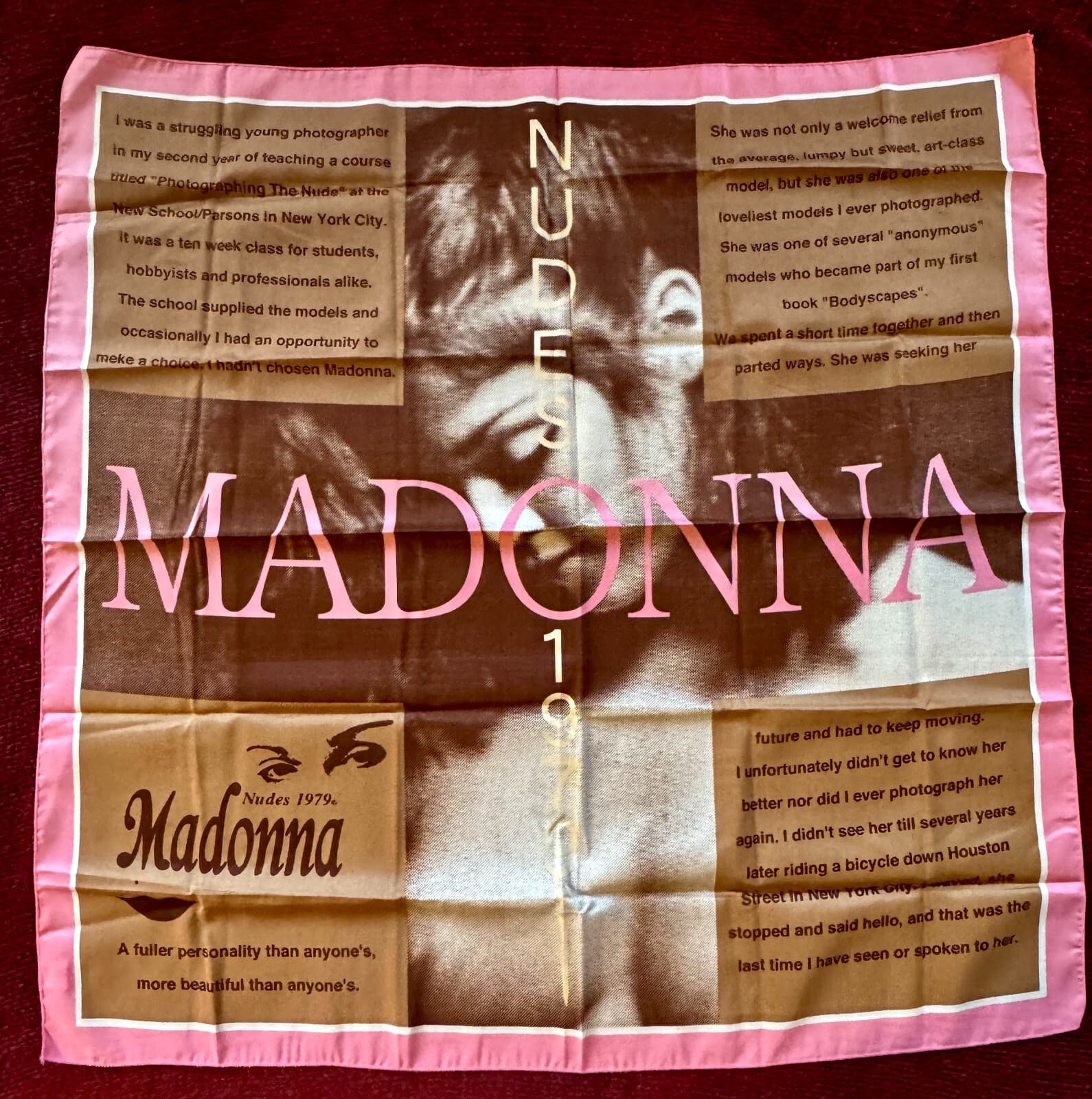 MADONNA SEALED PINK NUDES 1979 JAPAN SILK SCARF HOLY CROSS OFFICIAL TAG PROMO