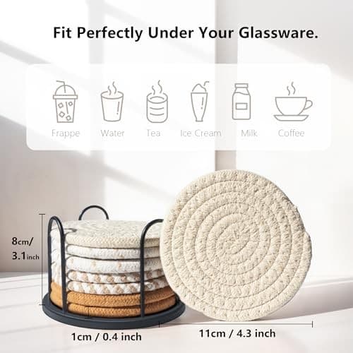 Coasters Set of 8 for Drinks, Beer, Cotton Woven 4 Colors Absorbent Coffee 3