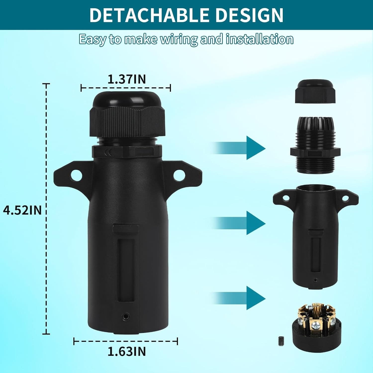 7 Pin Trailer Plug w/Waterproof Seal 7 Way Round RV-Style Trailer Side Connector 2