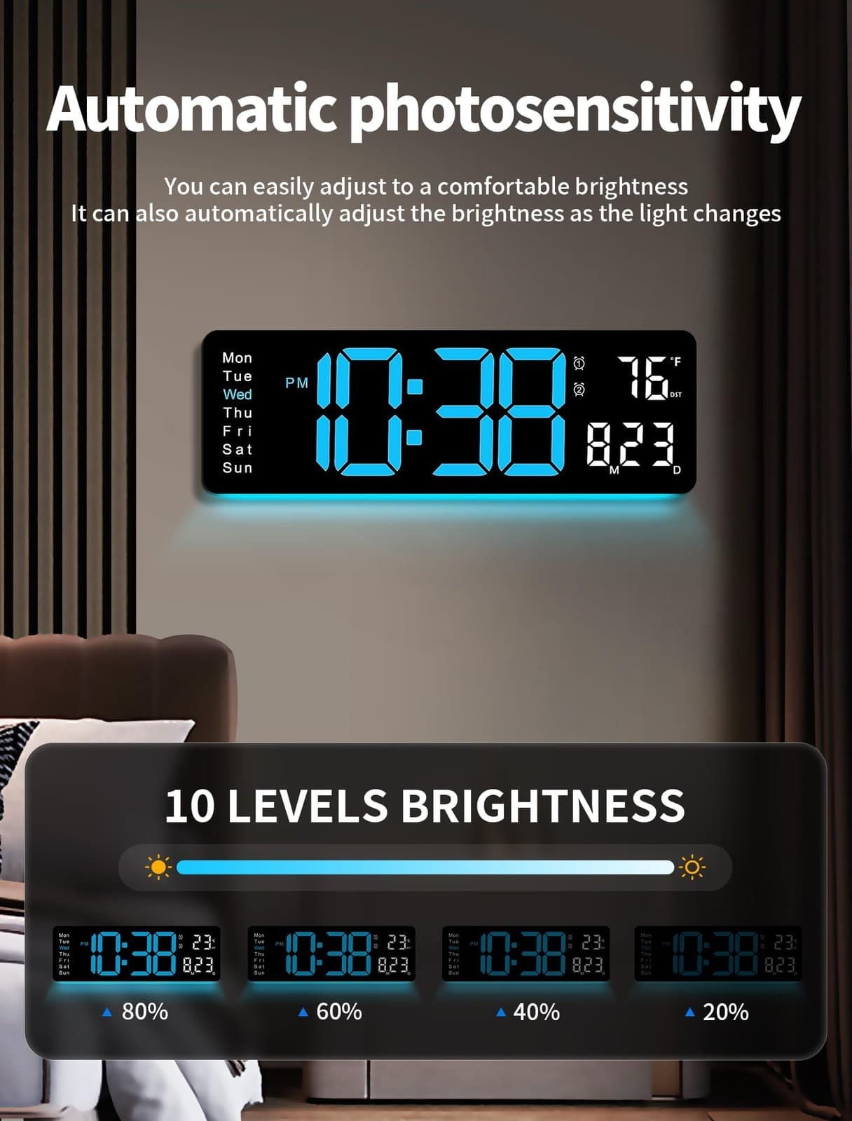 Digital Wall Clock, 16" Large Display Digital Clock with Remote Control, Auto... 4