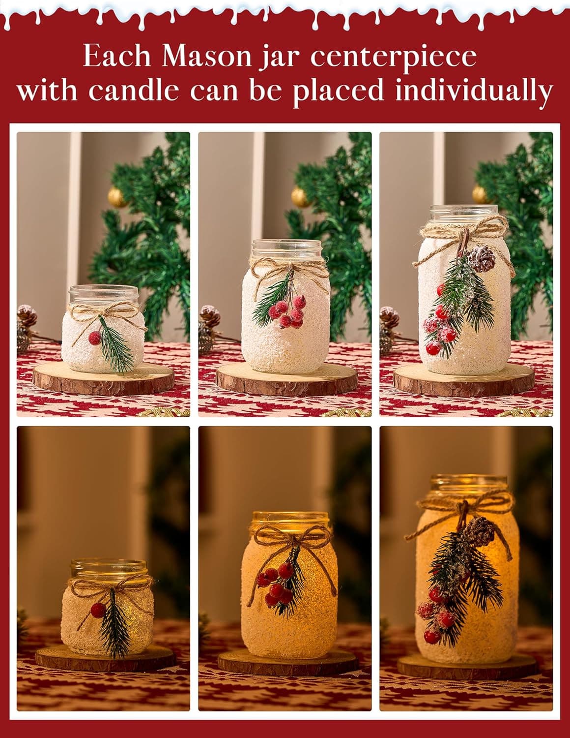 Christmas Centerpieces for Tables, Table Decor with Mason Jar, Flowers, Christma 6
