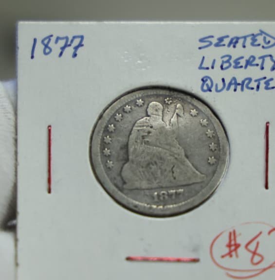 1877 US Seated Liberty Quarter 25c (Ding, Bent)
