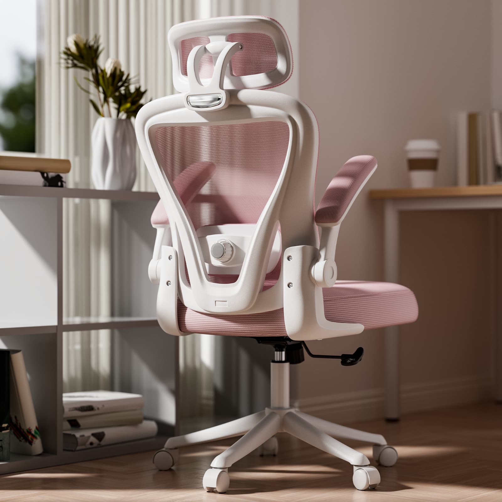 Pink Mesh Computer Office Chair High Back Ergonomic Desk Chair Swivel Chair 2