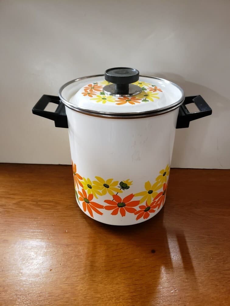 Vintage Ekco Country Garden Porcelain Clad Cookware 5 Qt Steamer Boiler Pot 3