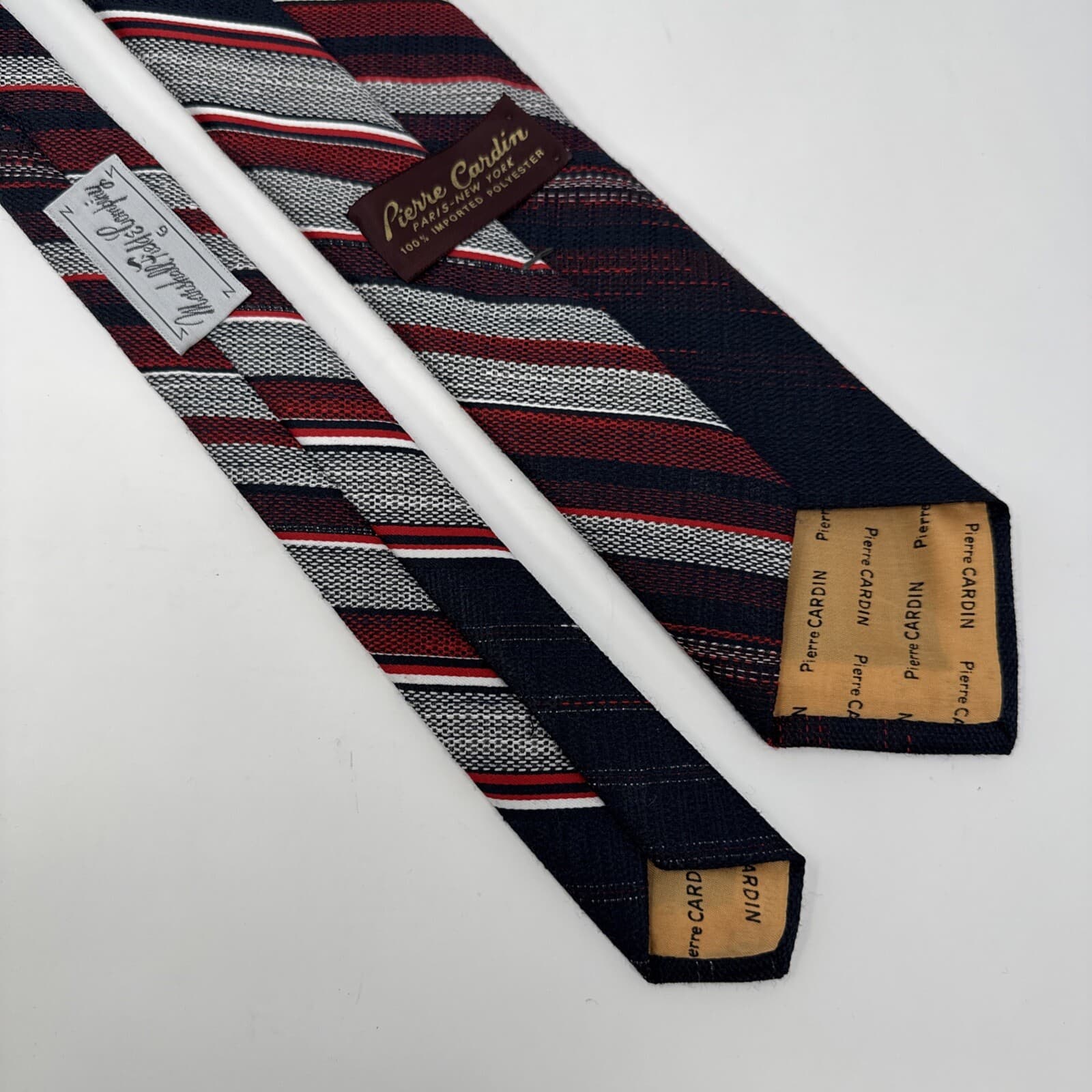 Neck Tie VTG Pierre Cardin Red White Blue Woven Jacquard Stripe Poly 53x3 1/4 2