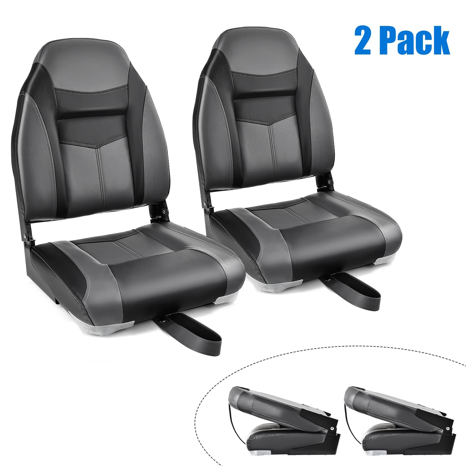 2 Pack High Back Folding Boat Seats with Sponge Cushion & Flexible Hinges
