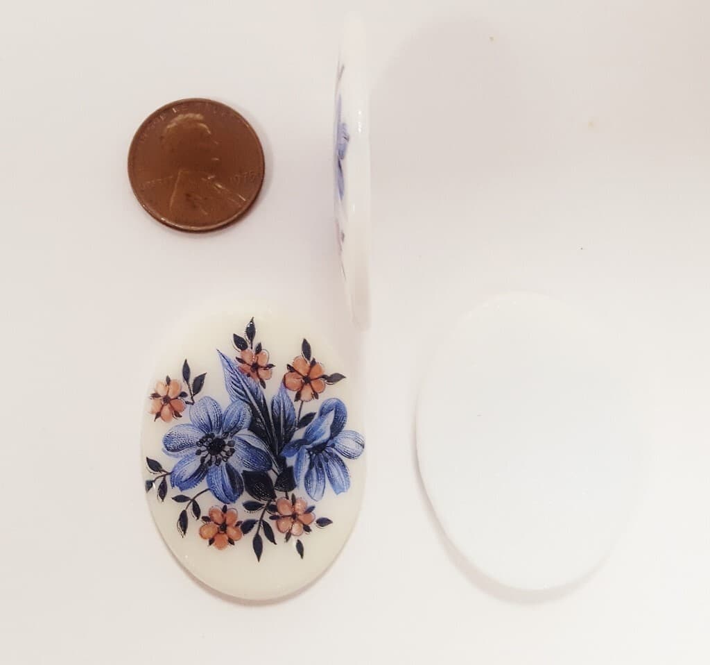 Vintage Glass Blue & Pink Flower 40x30mm. Oval German Cameo Cabochon 115 2