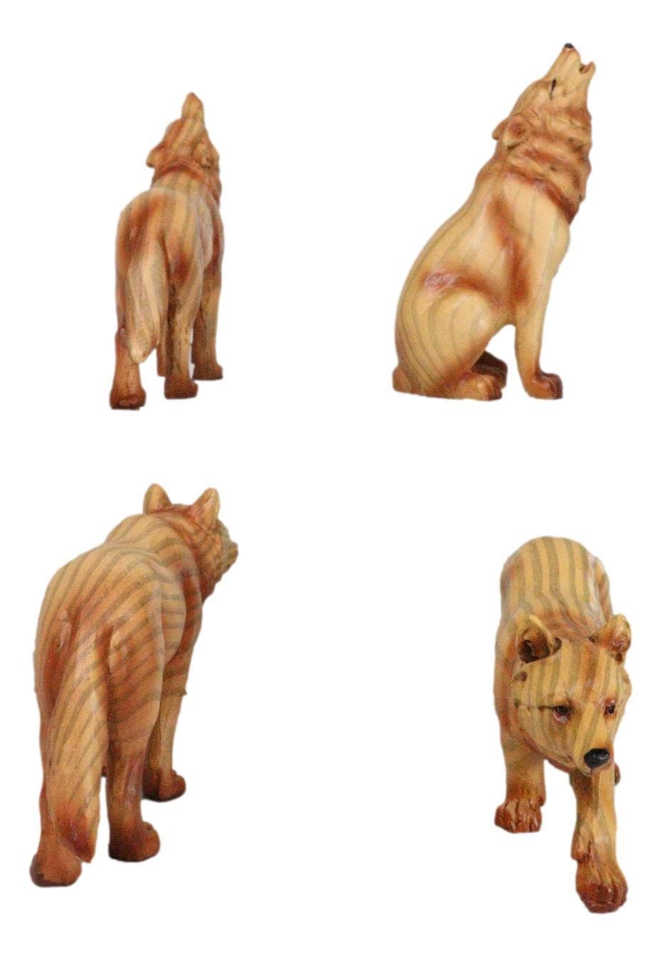 Pack of 4 Full Moon Howling Scouting Pose Alpha Gray Wolf Faux Wood Figurines 3