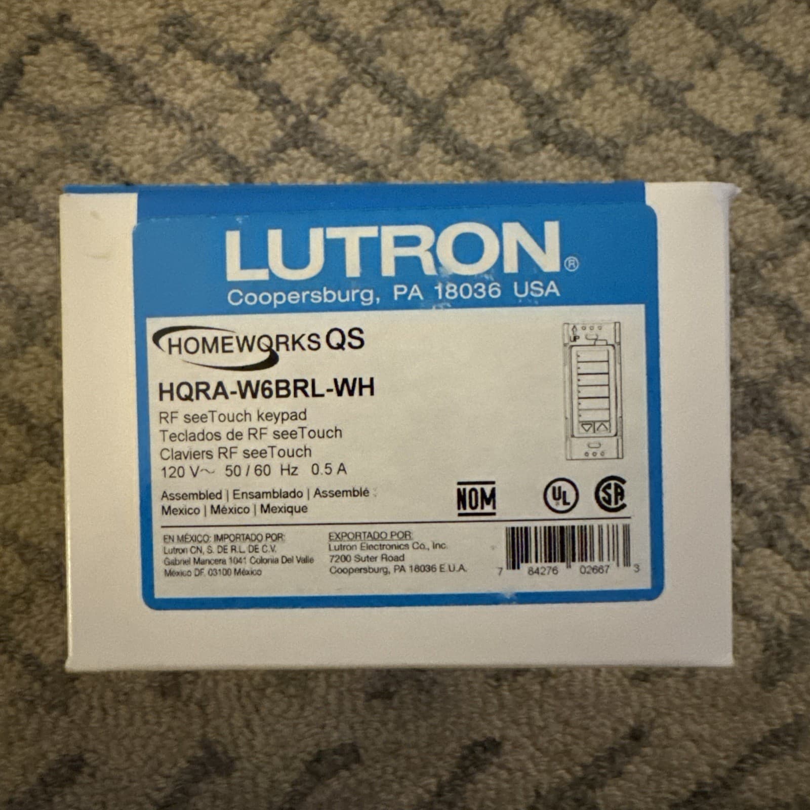 Lutron HQRA-W6BRL-WH HomeWorks QS 6 Button Keypad