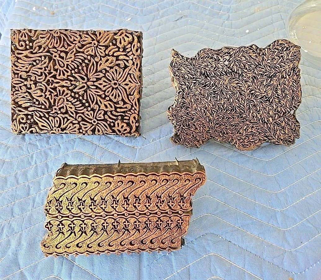 Vintage Batik Stamp Copper Tjap Chop Fabric Hand Printing Handled Block Set of 3