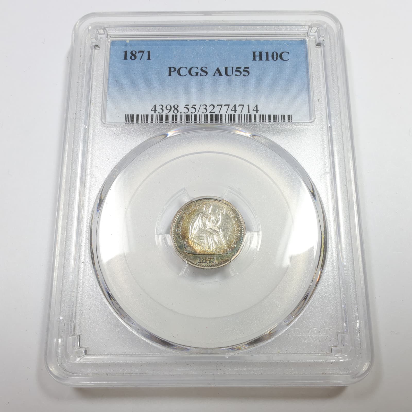 1871 P PCGS AU55 - Toned Silver Seated Half Dime H10C #57484A