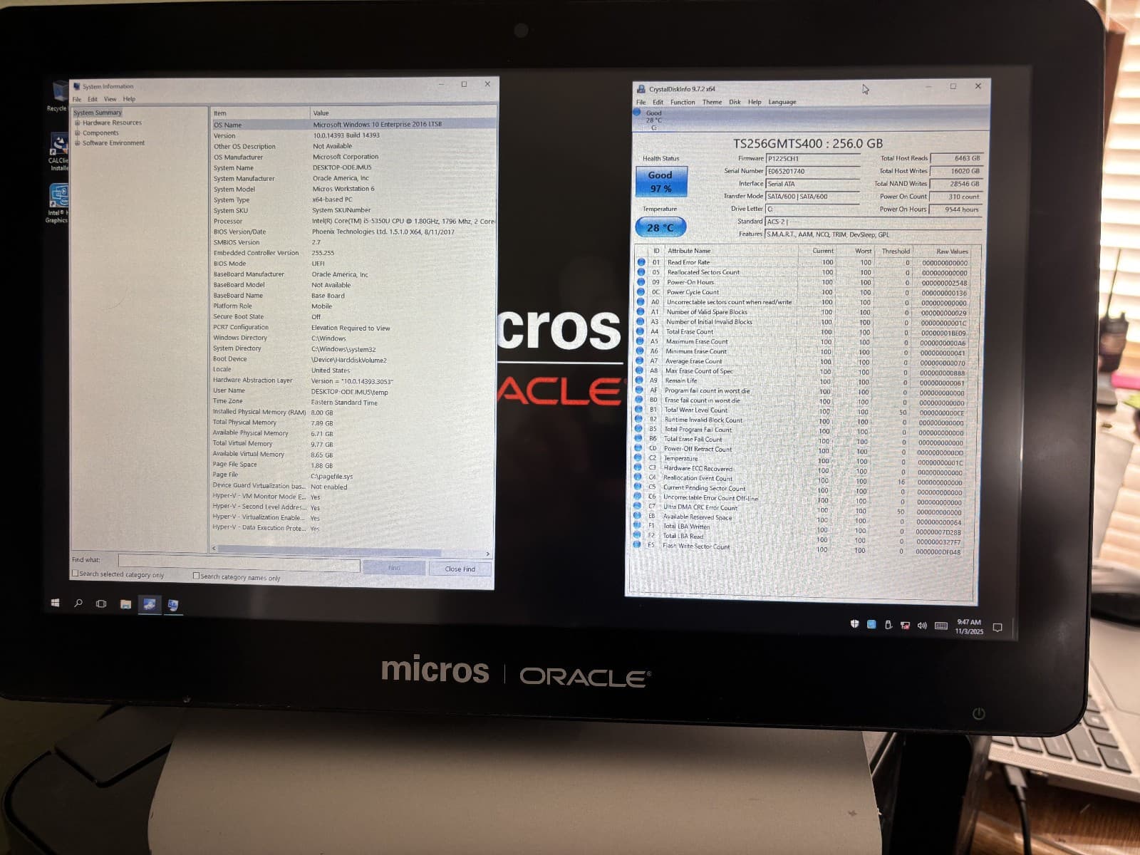 Oracle MICROS Workstation 650 Terminal with base used 7321804