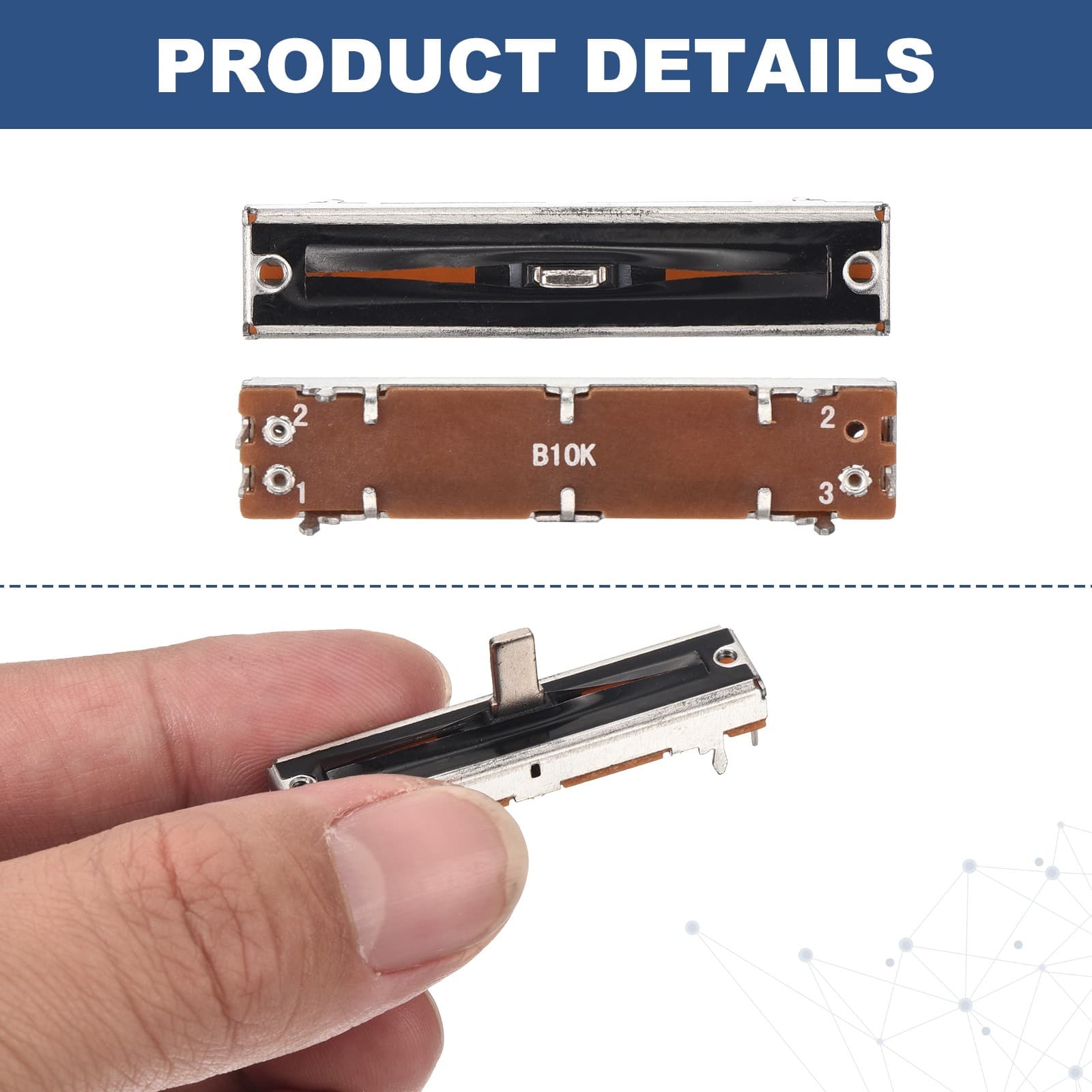 2Pcs Straight Single Linear Slide Potentiometer B10K 45mm(L) 30mm Travel 3