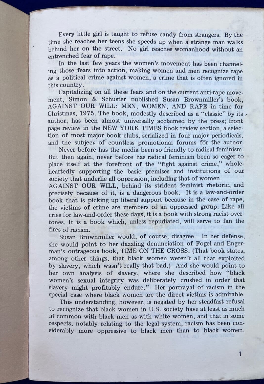 African American Answer to Susan Brownmiller Against Our Will Vntg Feminist Book 2
