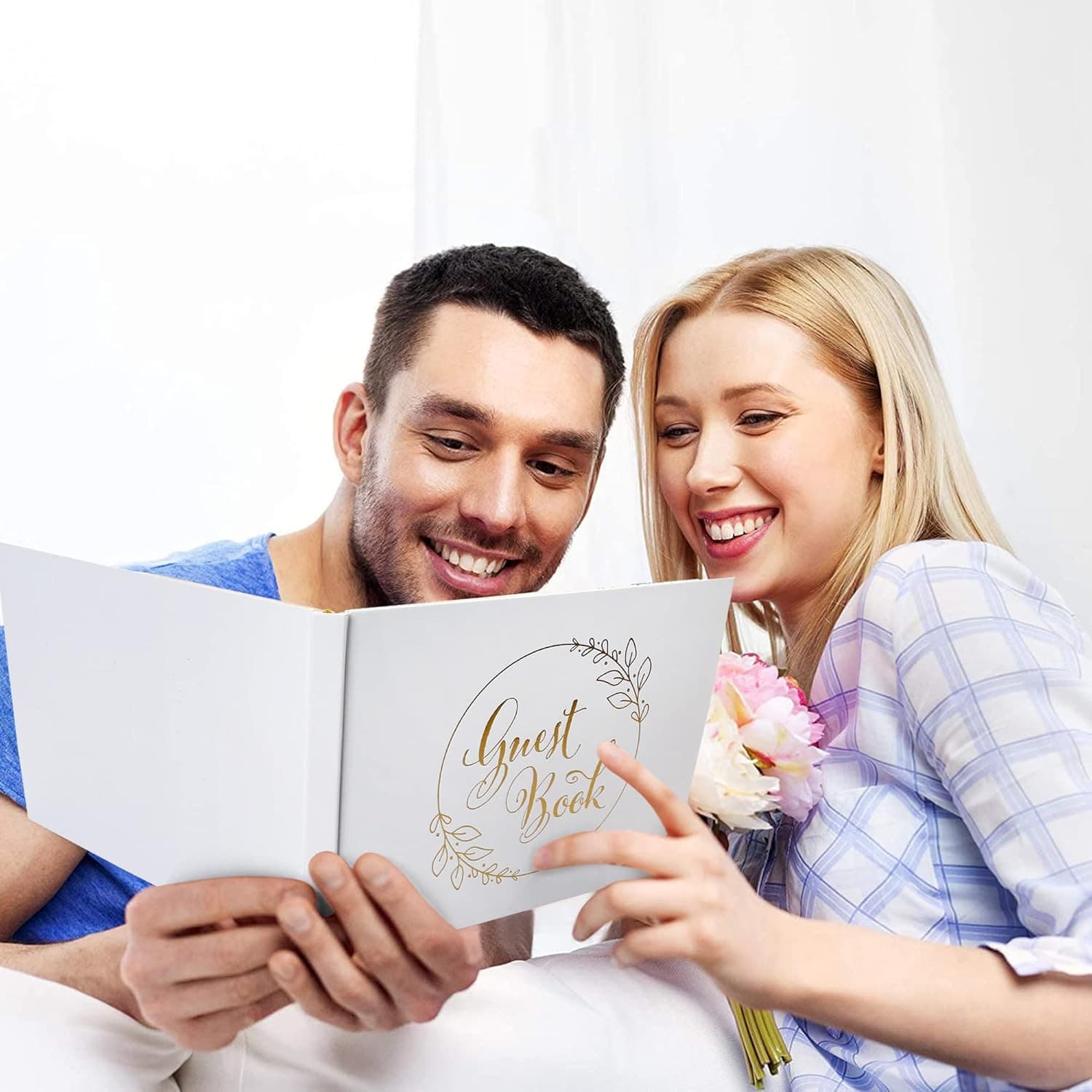 Wedding Guest Book, 10X8’’ Sign in Book, 128 Pages Thick Paper with Gold Foil Ha 5