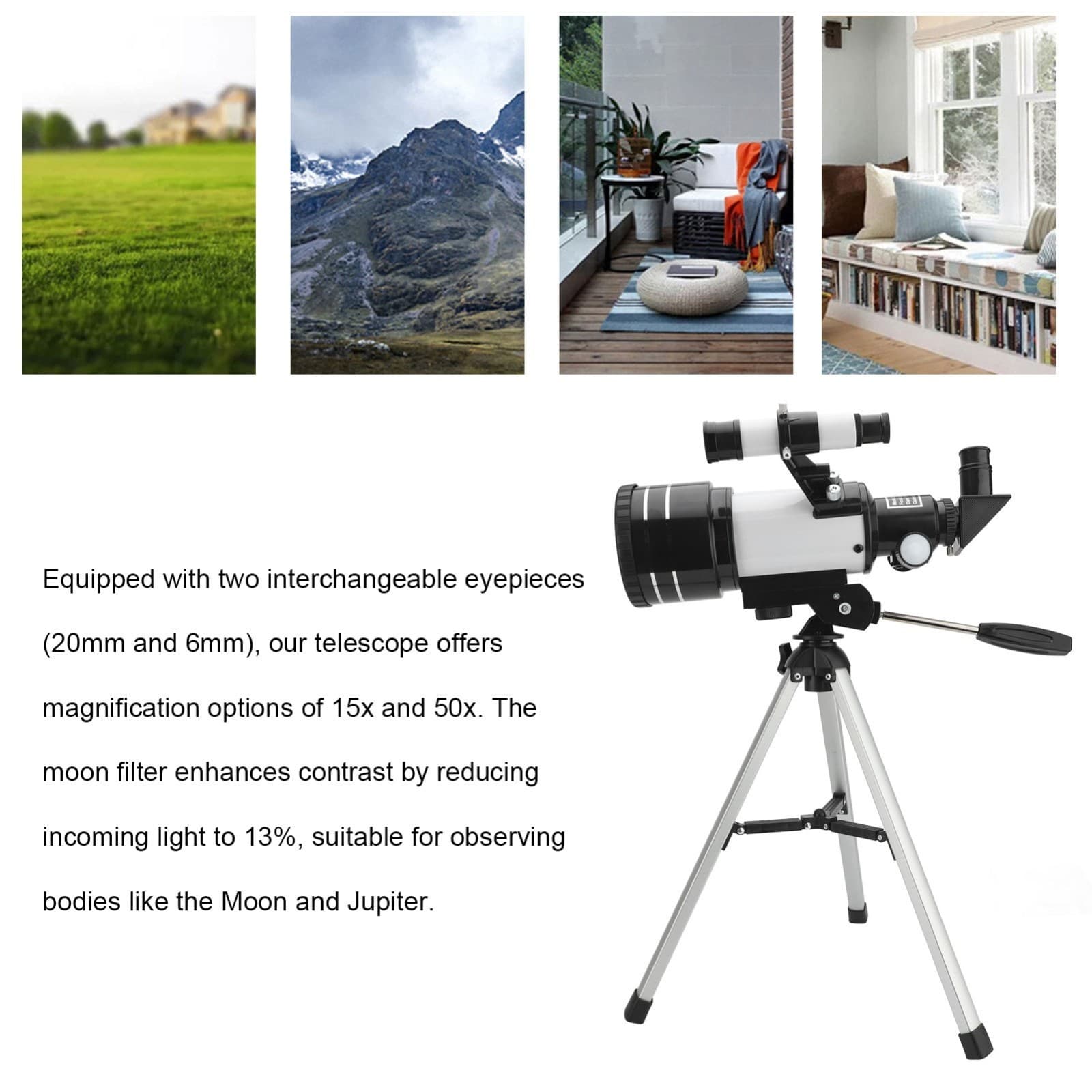 Beginners Astronomical Telescope 70mm Aperture 300mm F Length for Adults Travel 6