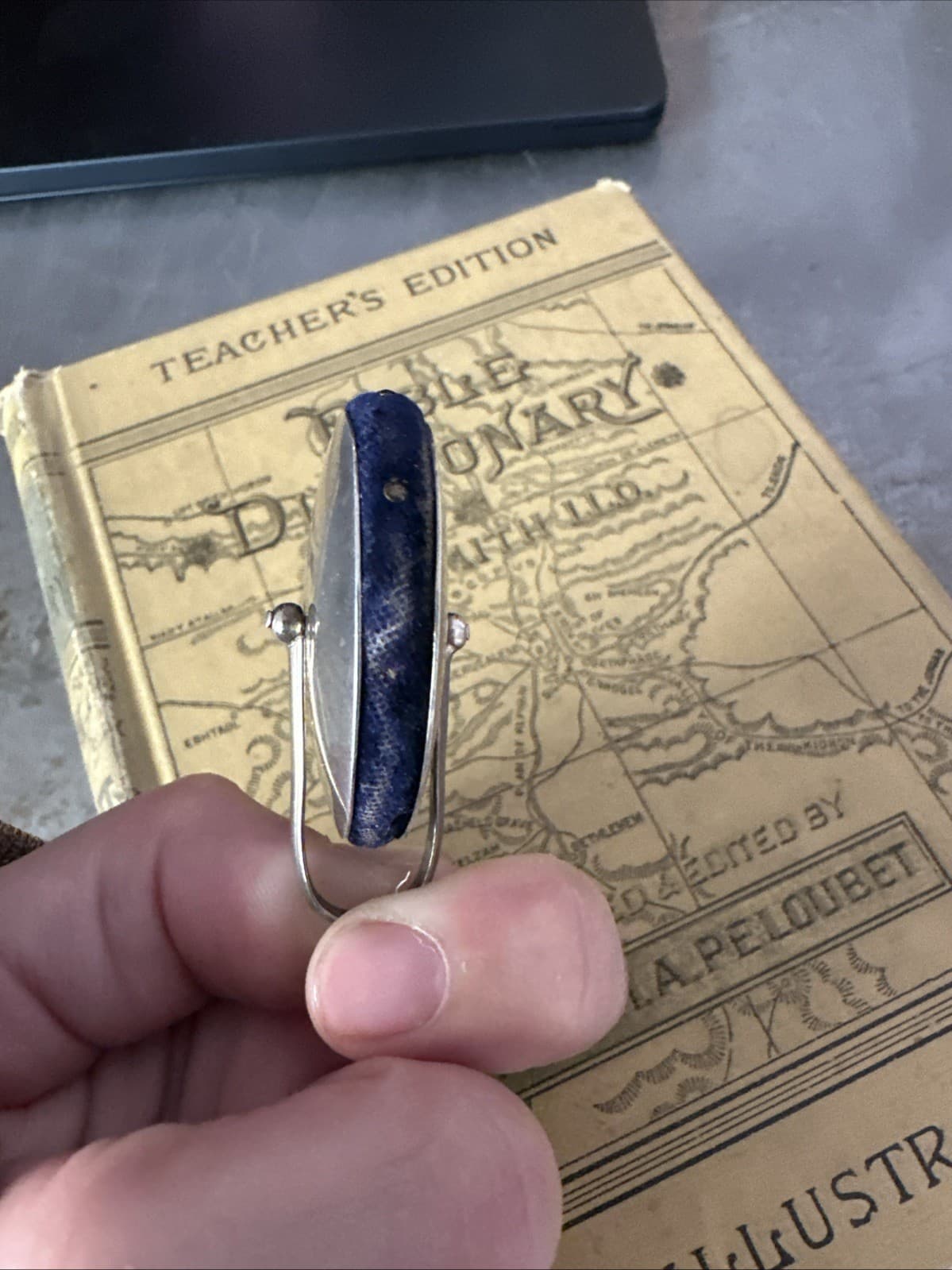 Antique Victorian Pin Safe Pinwheel Pin Cushion Blue Velvet & Silver Chatelaine 5