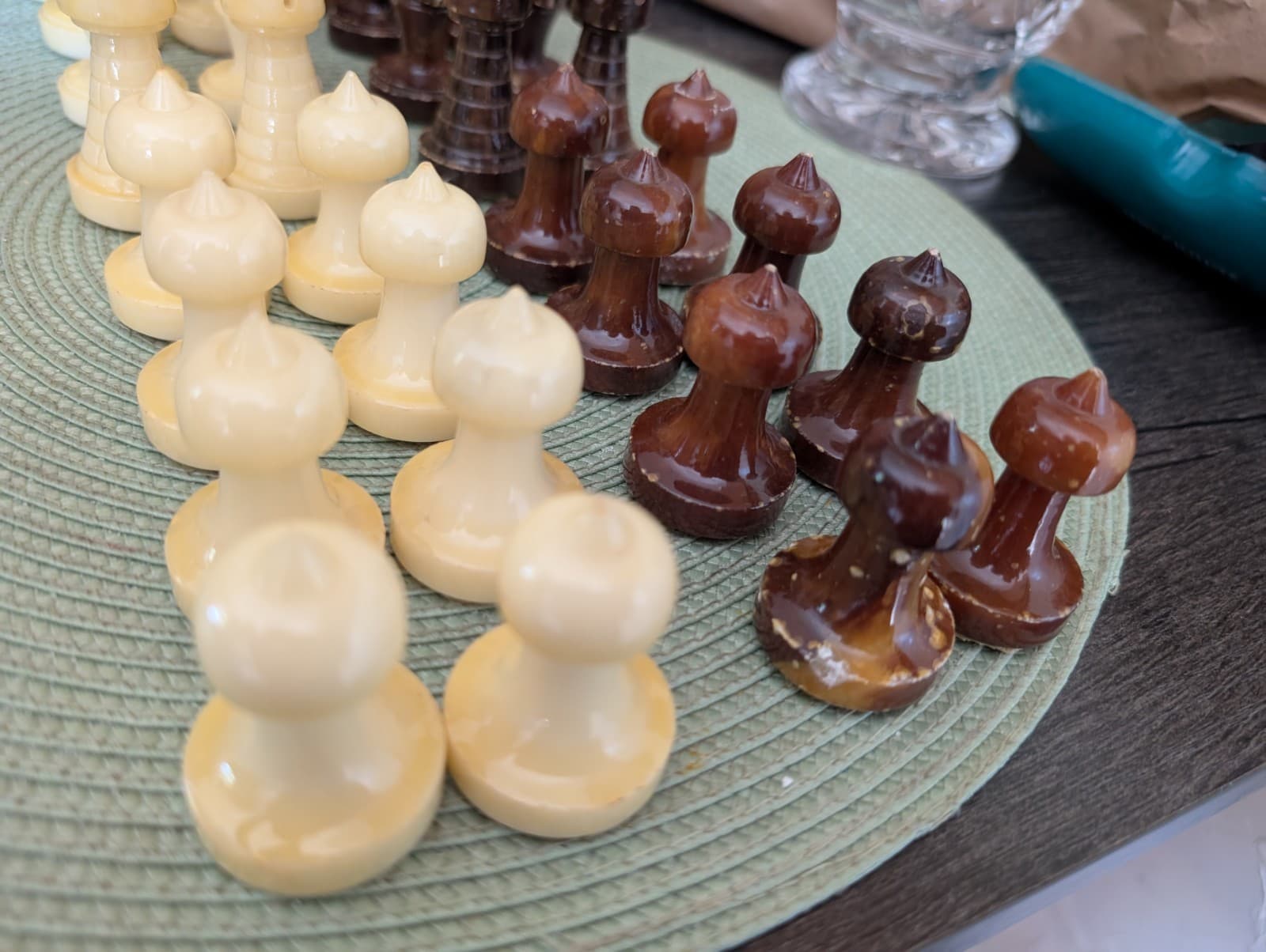 Vintage Alabaster Chess Pieces Brown and White. Perplexity Says Made In Italy 2