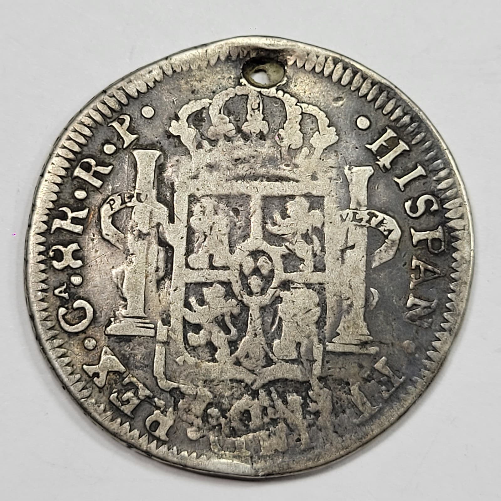 1816 Mexico CHIHUAHUA Silver 8 Reales Overstruck on CA Cast Silver 8R *K796 2