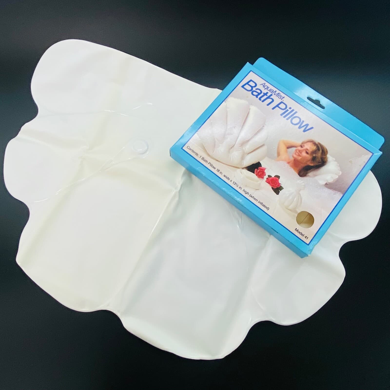 Vintage 1980s Inflatable Bath Tub Pillow AquaMist White Made in USA Model 41 NOS 3