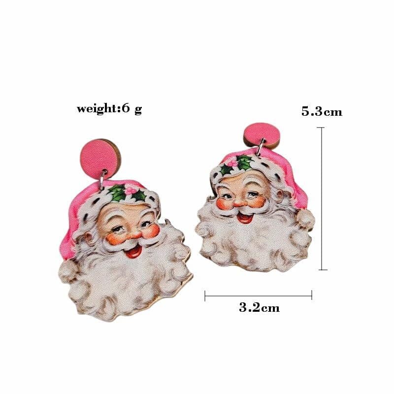 Funny Cute Christmas Earrings Santa Claus Christmas Tree A Pink Santa Claus 2