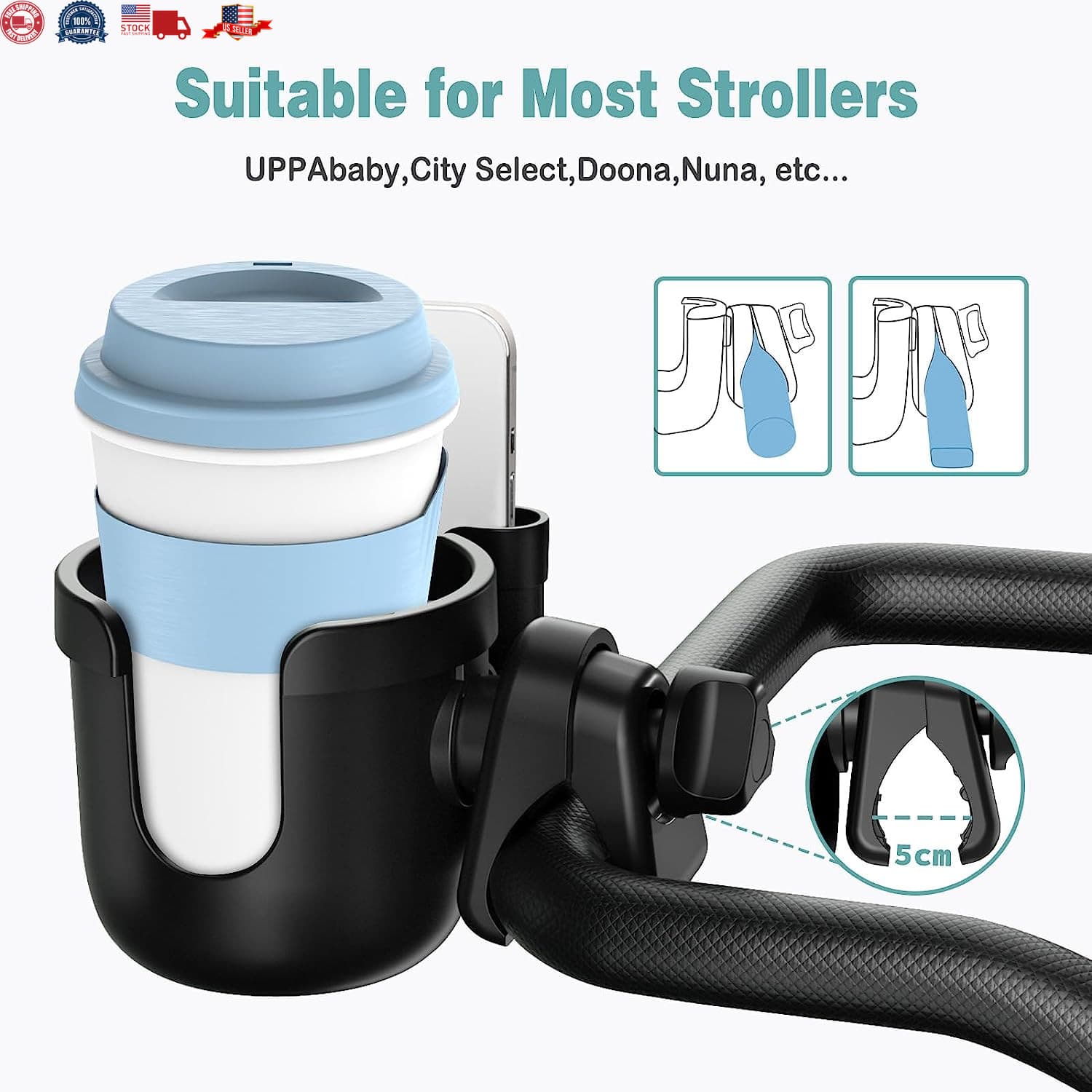 Universal Cup Bottle Phone Holder For Wheelchair Stroller Walker Bike Scooter 3