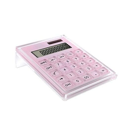  Acrylic Calculator with Stand, Battery and Solar Hybrid Powered Basic Pink