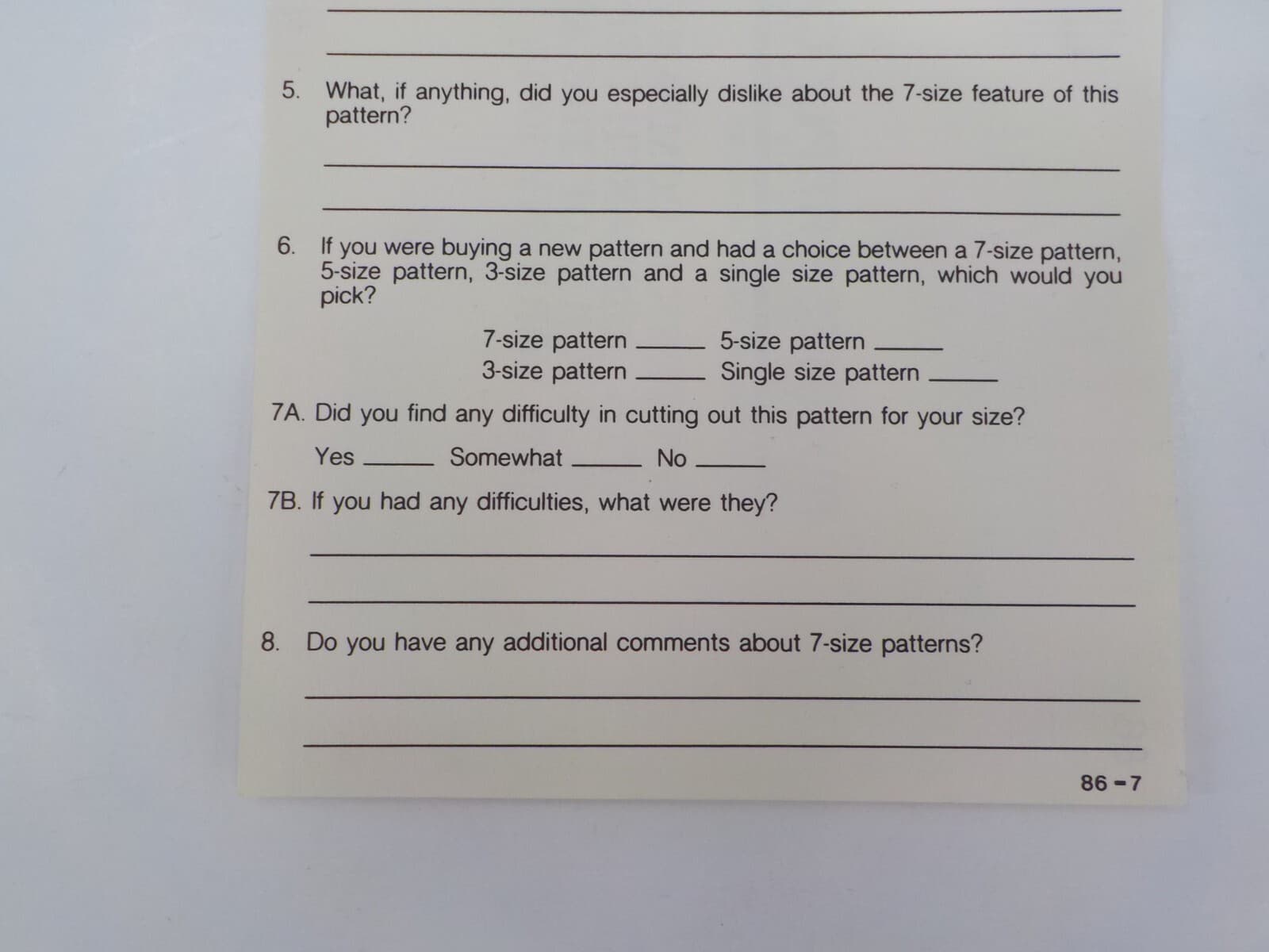 VINTAGE BUTTERICK PATTERNS SURVEY POSTCARD QUESTIONS 1-8 NEVER USED SEWING 4