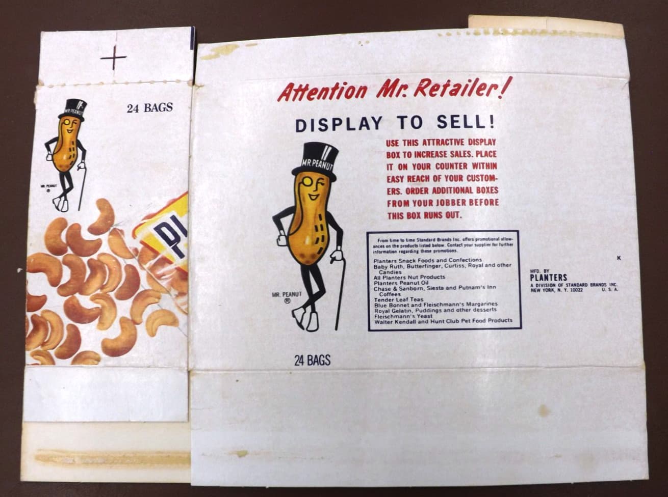VINTAGE PLANTERS PEANUTS SALTED CASHEWS DISPLAY BOX Flat but Complete 2