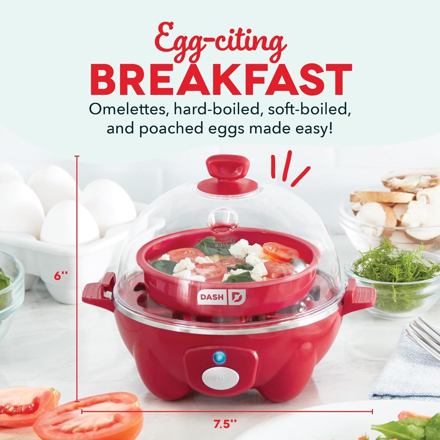 DASH Rapid Egg Cooker: 7 Egg Capacity Electric Egg Cooker for Hard Boiled Eggs, 3
