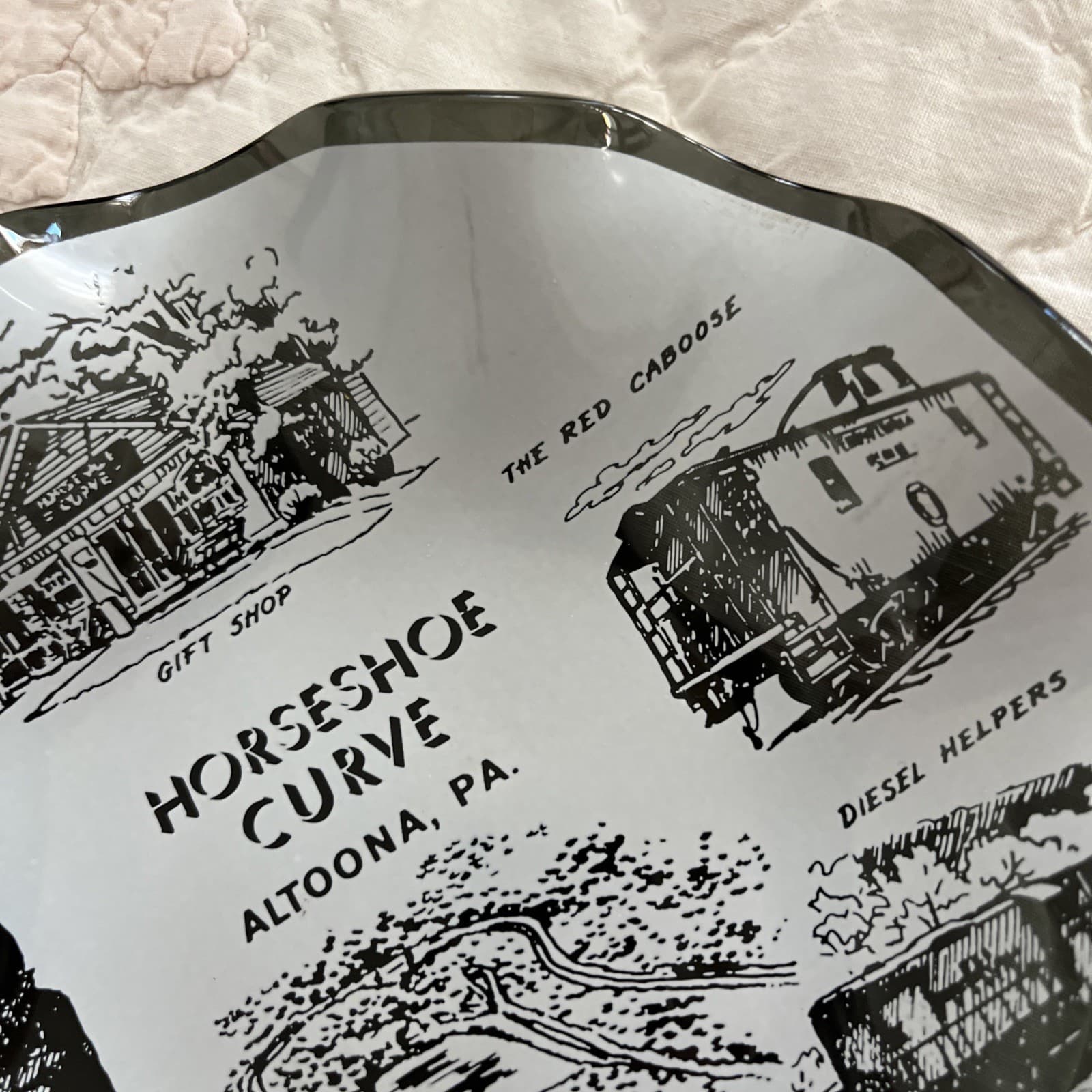 Vintage World Famous Horseshoe Curve Altoona, PA Glass Tray RARE 3