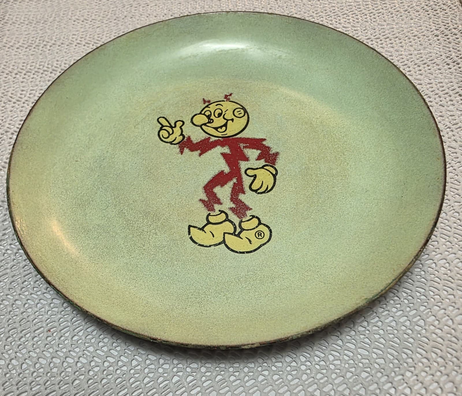 Extremely Rare REDDY KILOWATT 6"  Copper Enamel Plate. No Cracks Or Chips. 2